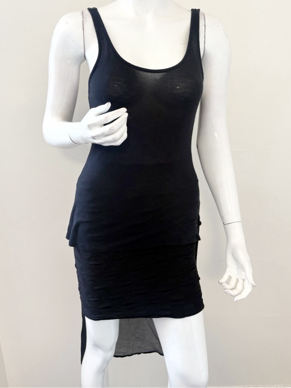 Express Subversive Black Sleeveless Long Back Sheer-Panel Scoop Neck Tank Top